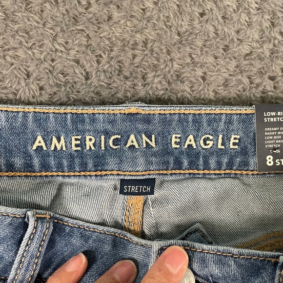 NWT American Eagle Women's Jeans Low-Rise Baggy Wide Leg Size 8R Distressed - Picture 3 of 13